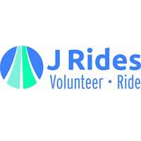 J Rides of the Pozez Jewish Community Center of Northern Virginia. Blue words of organization next to a blue icon of roads merging.